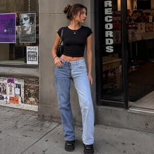 Revice Yin Yang Two Tone Split Denim Full Zip Jeans 27 Y2K
